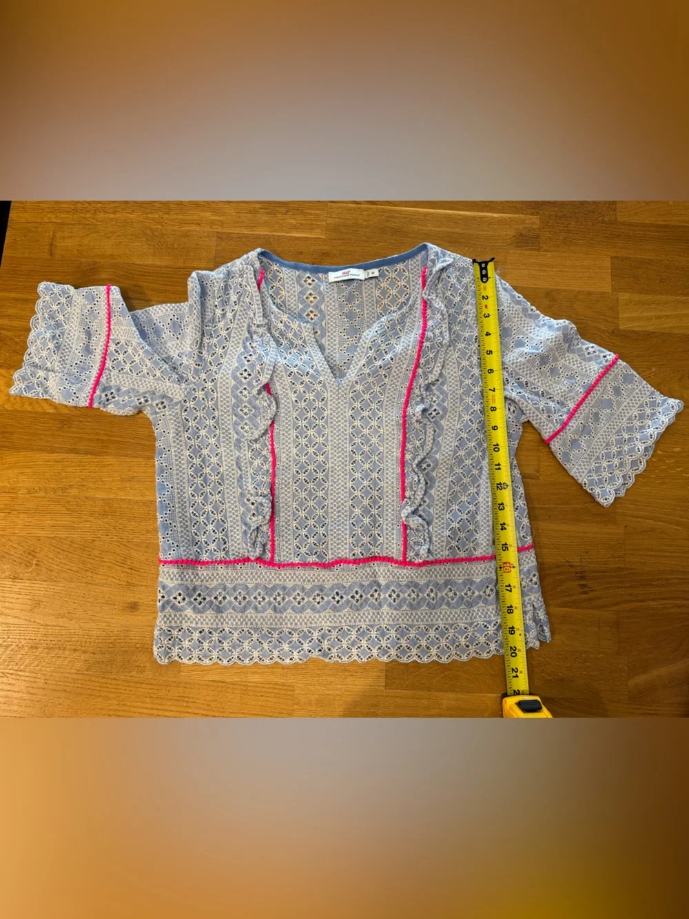 Vineyard Vines Light Blue Lace Top with Pink Trim